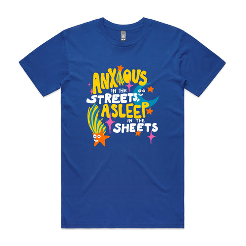 Anxious In The Streets by Lonely Kids Club. All clothing from our T-shirts to our shorts and hoodies are ethically made, and printed packed and shipped from Sydney.