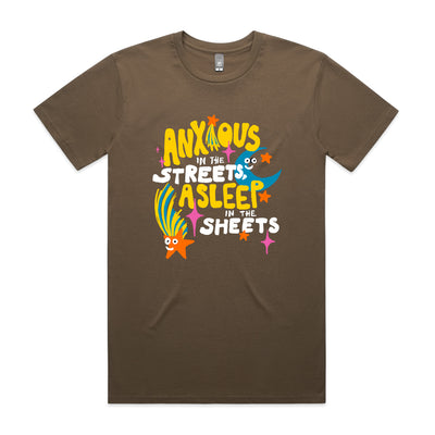 Anxious In The Streets by Lonely Kids Club. All clothing from our T-shirts to our shorts and hoodies are ethically made, and printed packed and shipped from Sydney.