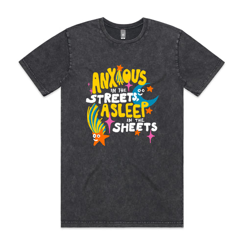 Anxious In The Streets by Lonely Kids Club. All clothing from our T-shirts to our shorts and hoodies are ethically made, and printed packed and shipped from Sydney.