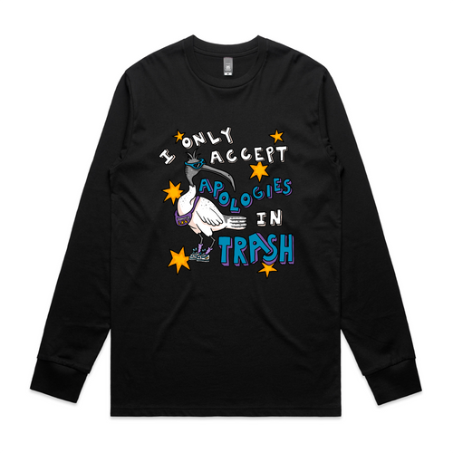 Apologies In Trash Tee by Lonely Kids Club. All clothing from our T-shirts to our shorts and hoodies are ethically made, and printed packed and shipped from Sydney.