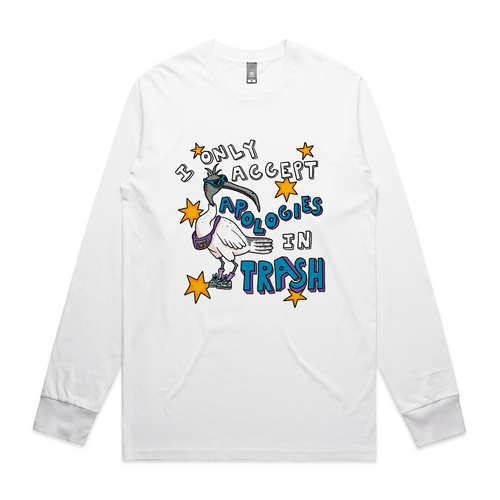 Apologies In Trash Tee by Lonely Kids Club. All clothing from our T-shirts to our shorts and hoodies are ethically made, and printed packed and shipped from Sydney.