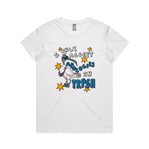 Apologies In Trash Tee by Lonely Kids Club. All clothing from our T-shirts to our shorts and hoodies are ethically made, and printed packed and shipped from Sydney.