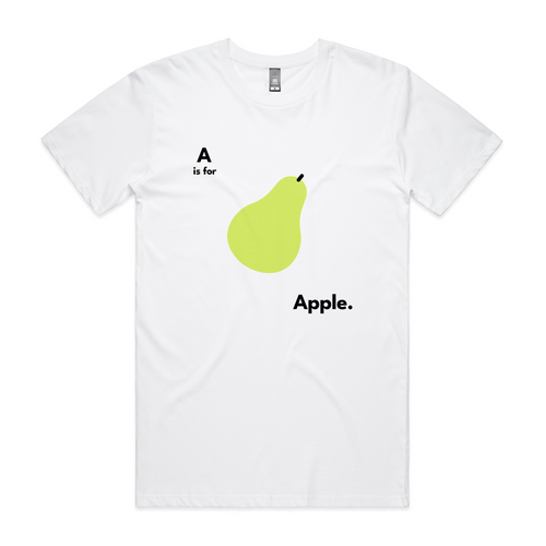 A Is For Apple Tee by Lonely Kids Club. All clothing from our T-shirts to our shorts and hoodies are ethically made, and printed packed and shipped from Sydney.
