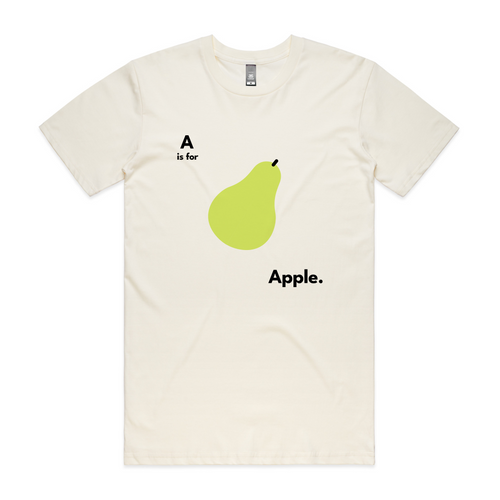 A Is For Apple Tee by Lonely Kids Club. All clothing from our T-shirts to our shorts and hoodies are ethically made, and printed packed and shipped from Sydney.