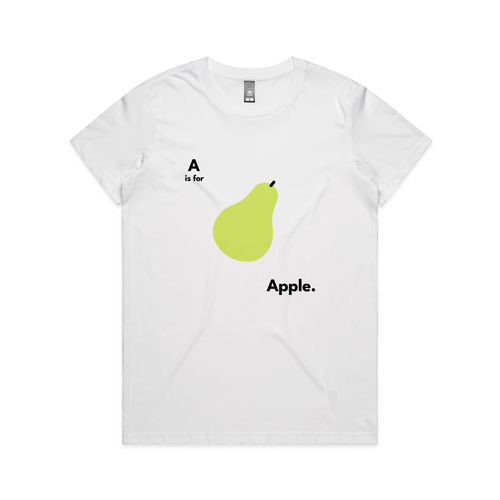 A Is For Apple Tee by Lonely Kids Club. All clothing from our T-shirts to our shorts and hoodies are ethically made, and printed packed and shipped from Sydney.