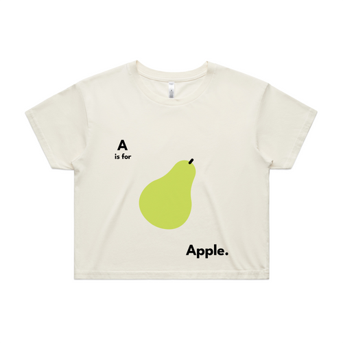 A Is For Apple Tee by Lonely Kids Club. All clothing from our T-shirts to our shorts and hoodies are ethically made, and printed packed and shipped from Sydney.