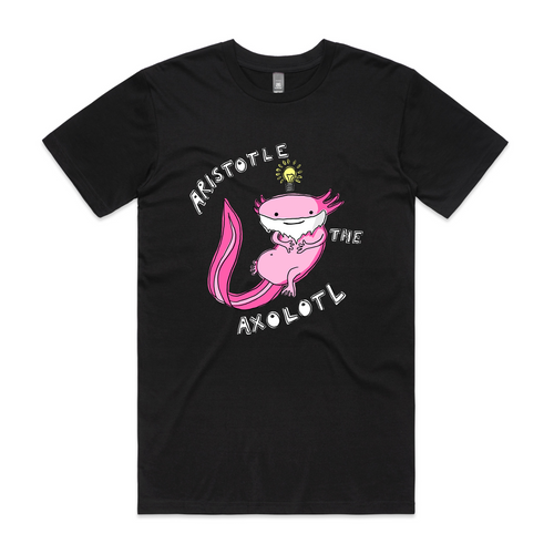 Aristotle The Axolotl Tee by Lonely Kids Club. All clothing from our T-shirts to our shorts and hoodies are ethically made, and printed packed and shipped from Sydney.