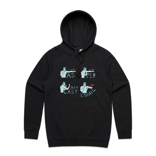 As Per My Last Email Hoodie by Lonely Kids Club. All clothing from our T-shirts to our shorts and hoodies are ethically made, and printed packed and shipped from Sydney.