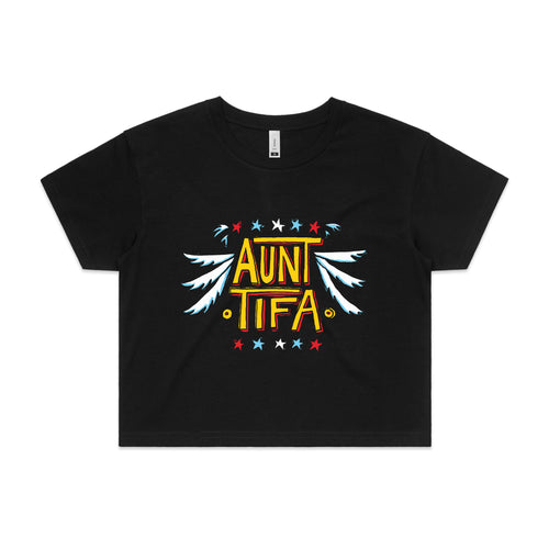 Aunt Tifa Tee by Lonely Kids Club. All clothing from our T-shirts to our shorts and hoodies are ethically made, and printed packed and shipped from Sydney.