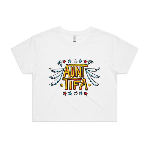 Aunt Tifa Tee by Lonely Kids Club. All clothing from our T-shirts to our shorts and hoodies are ethically made, and printed packed and shipped from Sydney.