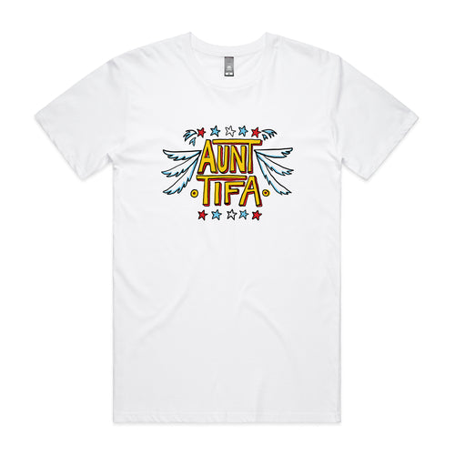 Aunt Tifa Tee by Lonely Kids Club. All clothing from our T-shirts to our shorts and hoodies are ethically made, and printed packed and shipped from Sydney.
