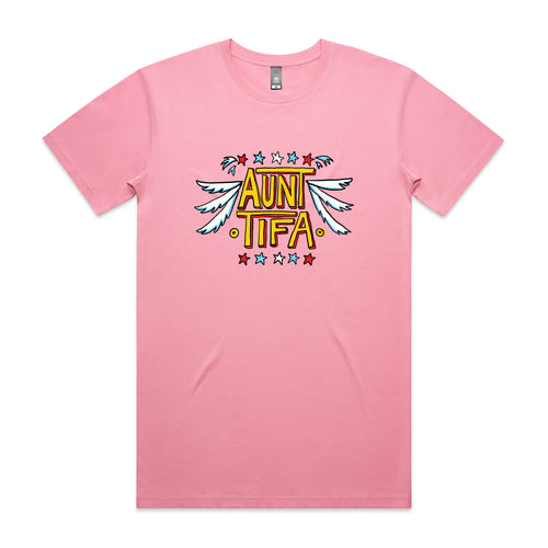 Aunt Tifa Tee by Lonely Kids Club. All clothing from our T-shirts to our shorts and hoodies are ethically made, and printed packed and shipped from Sydney.