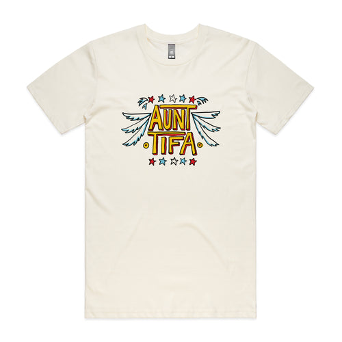 Aunt Tifa Tee by Lonely Kids Club. All clothing from our T-shirts to our shorts and hoodies are ethically made, and printed packed and shipped from Sydney.