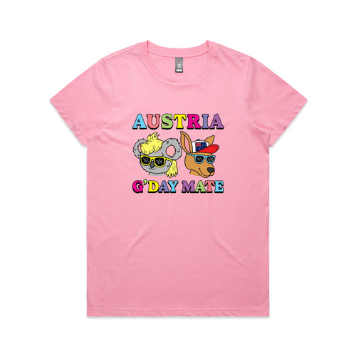 Austria G'Day Mate Tee by Lonely Kids Club. All clothing from our T-shirts to our shorts and hoodies are ethically made, and printed packed and shipped from Sydney.