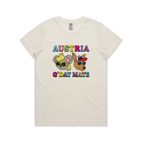 Austria G'Day Mate Tee by Lonely Kids Club. All clothing from our T-shirts to our shorts and hoodies are ethically made, and printed packed and shipped from Sydney.