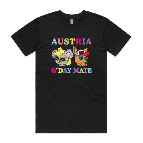 Austria G'Day Mate Tee by Lonely Kids Club. All clothing from our T-shirts to our shorts and hoodies are ethically made, and printed packed and shipped from Sydney.