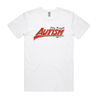 Extra Strength Autism Tee by Lonely Kids Club. All clothing from our T-shirts to our shorts and hoodies are ethically made, and printed packed and shipped from Sydney.
