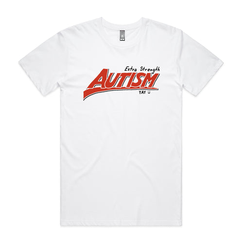 Extra Strength Autism Tee by Lonely Kids Club. All clothing from our T-shirts to our shorts and hoodies are ethically made, and printed packed and shipped from Sydney.