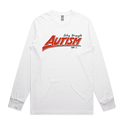 Extra Strength Autism Tee by Lonely Kids Club. All clothing from our T-shirts to our shorts and hoodies are ethically made, and printed packed and shipped from Sydney.