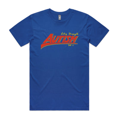 Extra Strength Autism Tee by Lonely Kids Club. All clothing from our T-shirts to our shorts and hoodies are ethically made, and printed packed and shipped from Sydney.