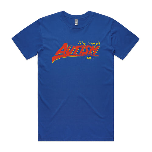 Extra Strength Autism Tee by Lonely Kids Club. All clothing from our T-shirts to our shorts and hoodies are ethically made, and printed packed and shipped from Sydney.