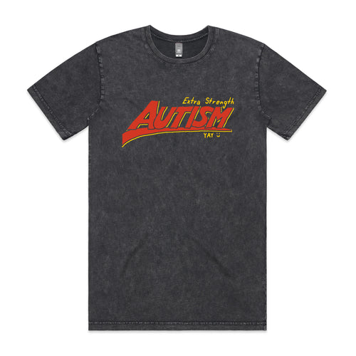 Extra Strength Autism Tee by Lonely Kids Club. All clothing from our T-shirts to our shorts and hoodies are ethically made, and printed packed and shipped from Sydney.