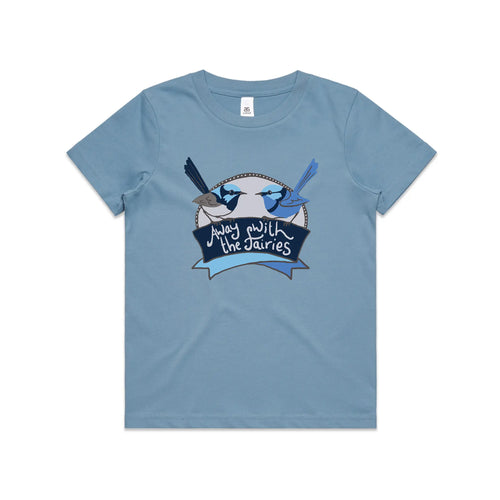Away With The Fairies Kids Tee by Lonely Kids Club. All clothing from our T-shirts to our shorts and hoodies are ethically made, and printed packed and shipped from Sydney.