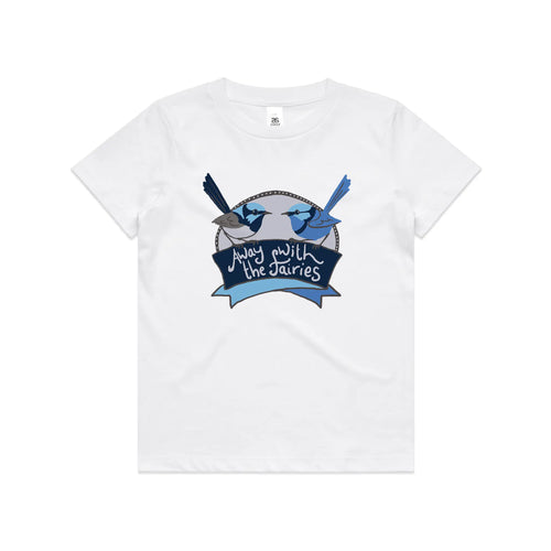 Away With The Fairies Kids Tee by Lonely Kids Club. All clothing from our T-shirts to our shorts and hoodies are ethically made, and printed packed and shipped from Sydney.