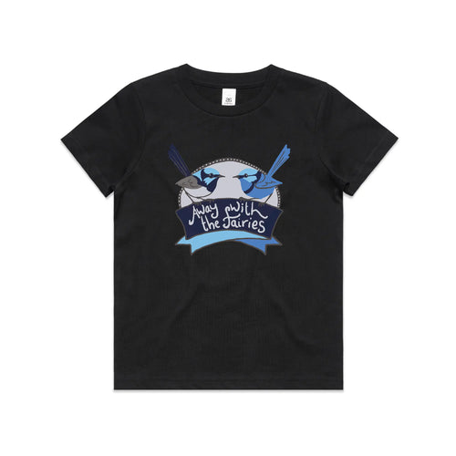 Away With The Fairies Kids Tee by Lonely Kids Club. All clothing from our T-shirts to our shorts and hoodies are ethically made, and printed packed and shipped from Sydney.