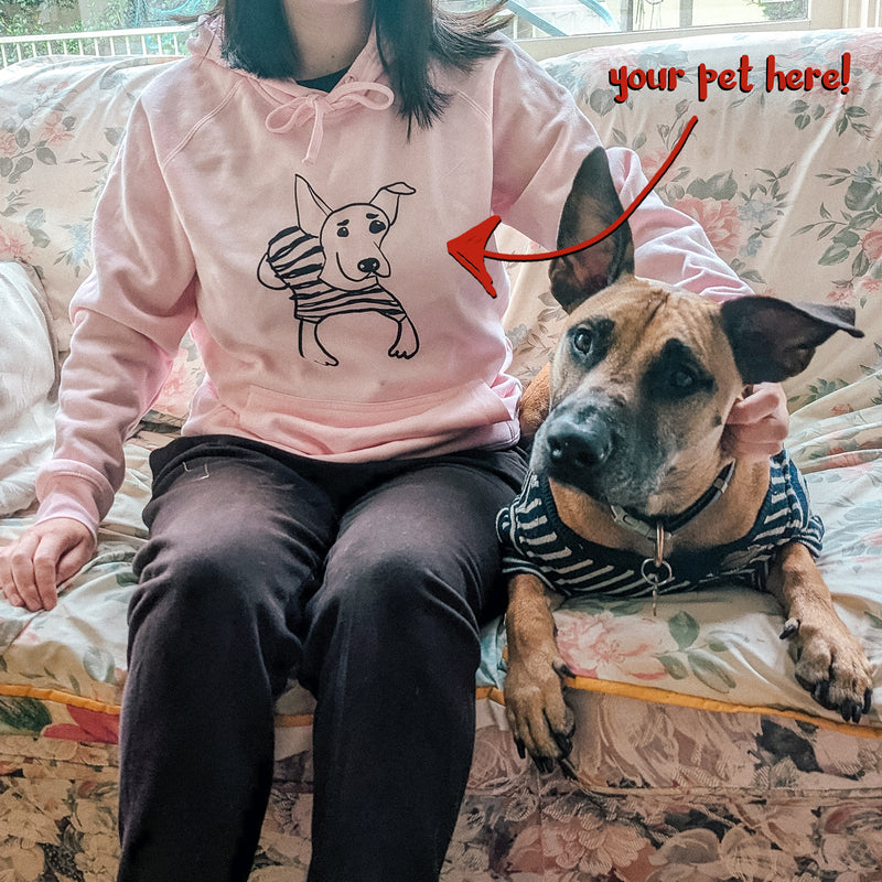 Badly Drawn Pet Hoodie — custom graphic hoodie with your pet illustrated and printed on it, by Lonely Kids Club Sydney