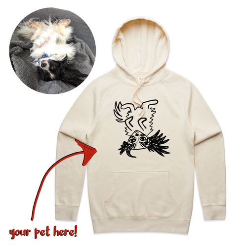 Badly Drawn Pet Hoodie by Lonely Kids Club. All clothing from our T-shirts to our shorts and hoodies are ethically made, and printed packed and shipped from Sydney.