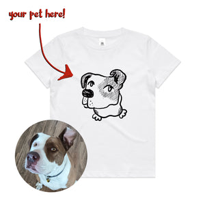Badly Drawn Pet Kids Tee by Lonely Kids Club. All clothing from our T-shirts to our shorts and hoodies are ethically made, and printed packed and shipped from Sydney.