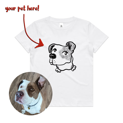 Badly Drawn Pet Kids Tee by Lonely Kids Club. All clothing from our T-shirts to our shorts and hoodies are ethically made, and printed packed and shipped from Sydney.