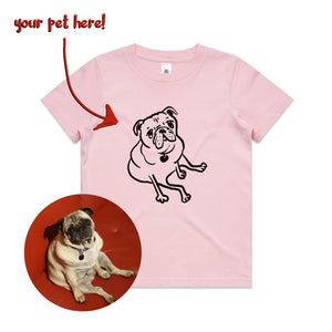 Badly Drawn Pet Kids Tee by Lonely Kids Club. All clothing from our T-shirts to our shorts and hoodies are ethically made, and printed packed and shipped from Sydney.