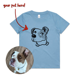 Badly Drawn Pet Kids Tee by Lonely Kids Club. All clothing from our T-shirts to our shorts and hoodies are ethically made, and printed packed and shipped from Sydney.