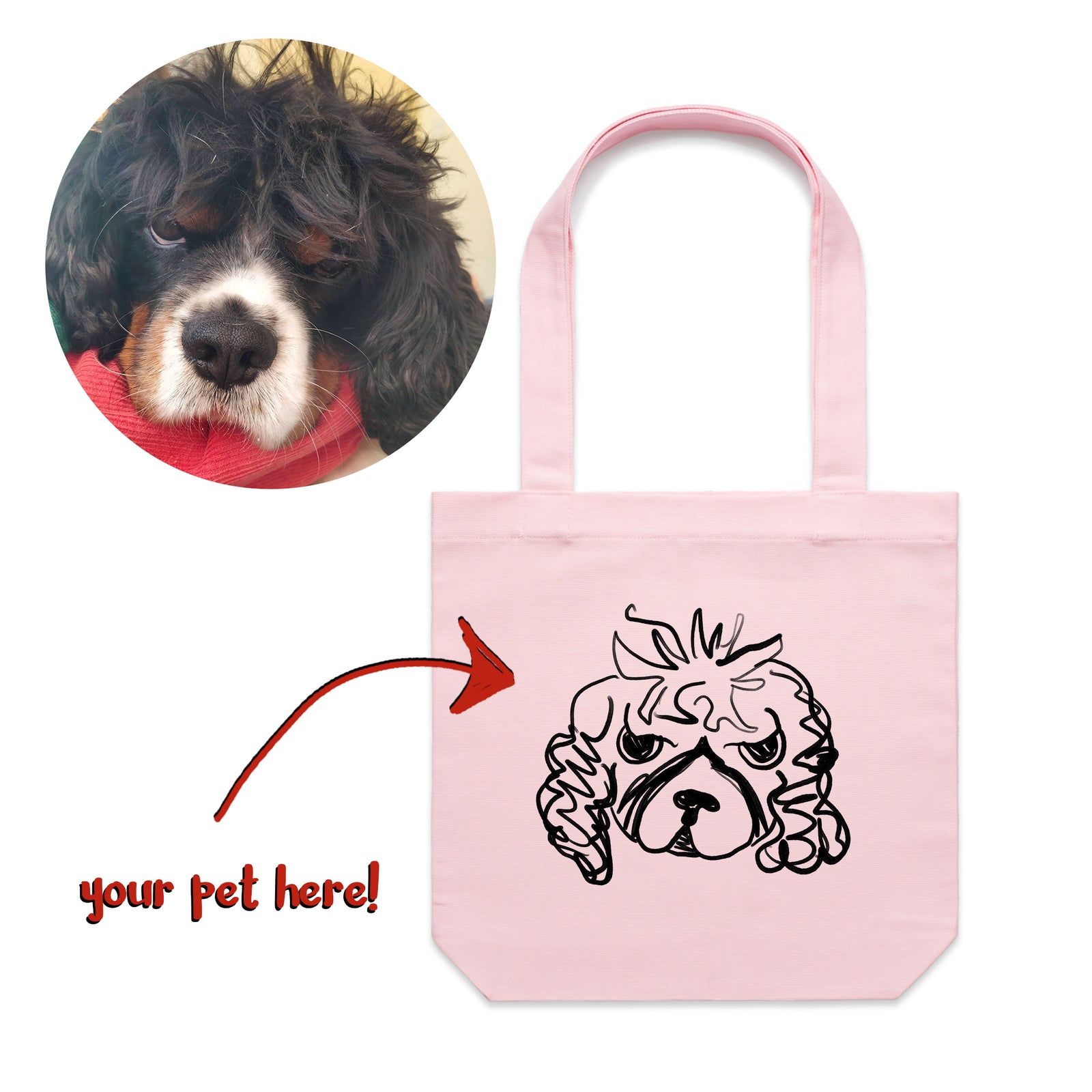 Badly Drawn Pet Tote by Lonely Kids Club. All clothing from our T-shirts to our shorts and hoodies are ethically made, and printed packed and shipped from Sydney.
