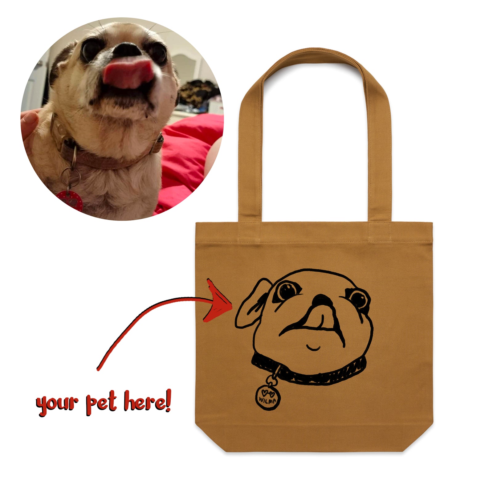 Badly Drawn Pet Tote by Lonely Kids Club. All clothing from our T-shirts to our shorts and hoodies are ethically made, and printed packed and shipped from Sydney.