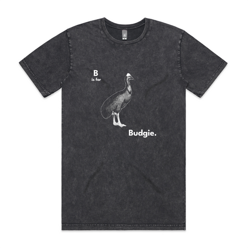 B Is For Budgie Tee by Lonely Kids Club. All clothing from our T-shirts to our shorts and hoodies are ethically made, and printed packed and shipped from Sydney.