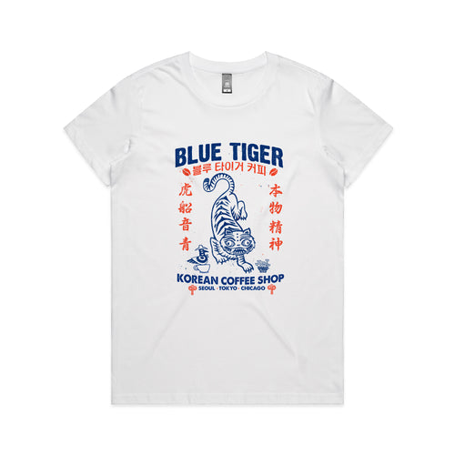 Blue Tiger Coffee Tee by Lonely Kids Club. All clothing from our T-shirts to our shorts and hoodies are ethically made, and printed packed and shipped from Sydney.