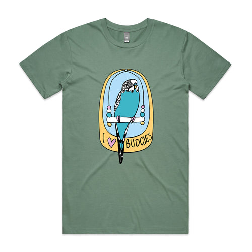 I Love Budgies Tee by Lonely Kids Club. All clothing from our T-shirts to our shorts and hoodies are ethically made, and printed packed and shipped from Sydney.