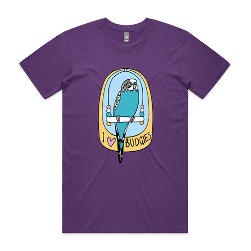 I Love Budgies Tee by Lonely Kids Club. All clothing from our T-shirts to our shorts and hoodies are ethically made, and printed packed and shipped from Sydney.
