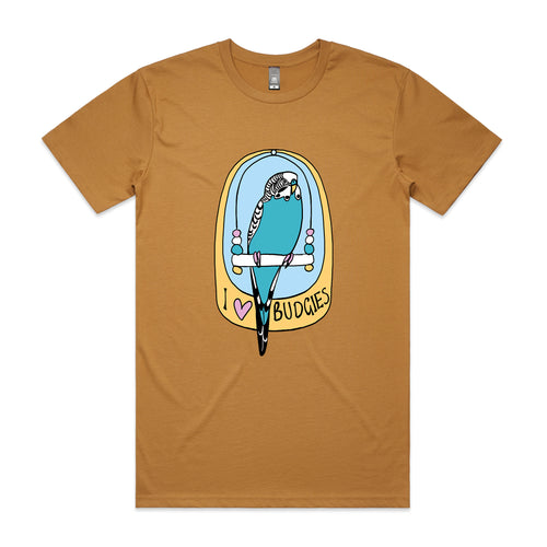 I Love Budgies Tee by Lonely Kids Club. All clothing from our T-shirts to our shorts and hoodies are ethically made, and printed packed and shipped from Sydney.