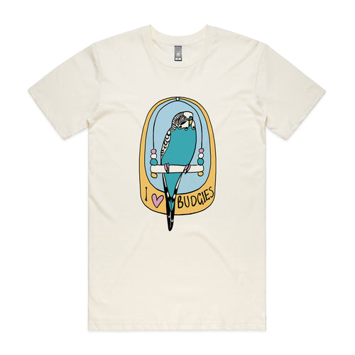 I Love Budgies Tee by Lonely Kids Club. All clothing from our T-shirts to our shorts and hoodies are ethically made, and printed packed and shipped from Sydney.