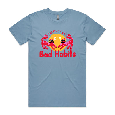 Bad Habits Tee by Lonely Kids Club. All clothing from our T-shirts to our shorts and hoodies are ethically made, and printed packed and shipped from Sydney.