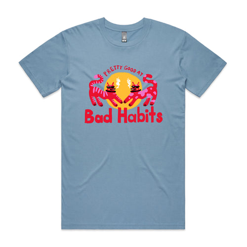 Bad Habits Tee by Lonely Kids Club. All clothing from our T-shirts to our shorts and hoodies are ethically made, and printed packed and shipped from Sydney.