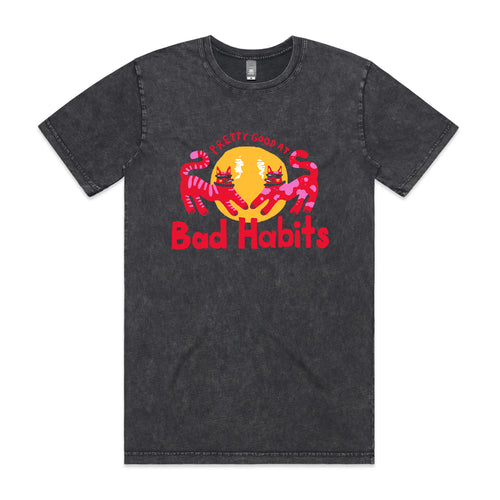 Bad Habits Tee by Lonely Kids Club. All clothing from our T-shirts to our shorts and hoodies are ethically made, and printed packed and shipped from Sydney.