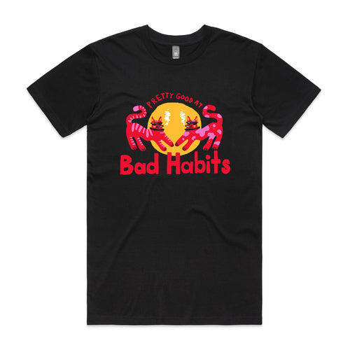 Bad Habits Tee by Lonely Kids Club. All clothing from our T-shirts to our shorts and hoodies are ethically made, and printed packed and shipped from Sydney.