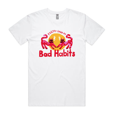 Bad Habits Tee by Lonely Kids Club. All clothing from our T-shirts to our shorts and hoodies are ethically made, and printed packed and shipped from Sydney.