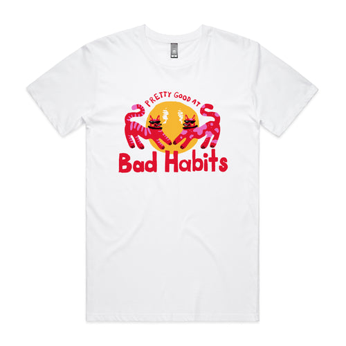 Bad Habits Tee by Lonely Kids Club. All clothing from our T-shirts to our shorts and hoodies are ethically made, and printed packed and shipped from Sydney.