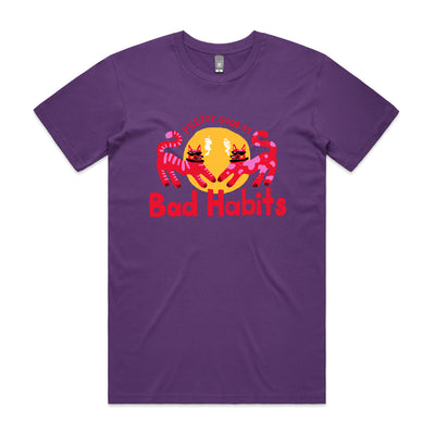 Bad Habits Tee by Lonely Kids Club. All clothing from our T-shirts to our shorts and hoodies are ethically made, and printed packed and shipped from Sydney.